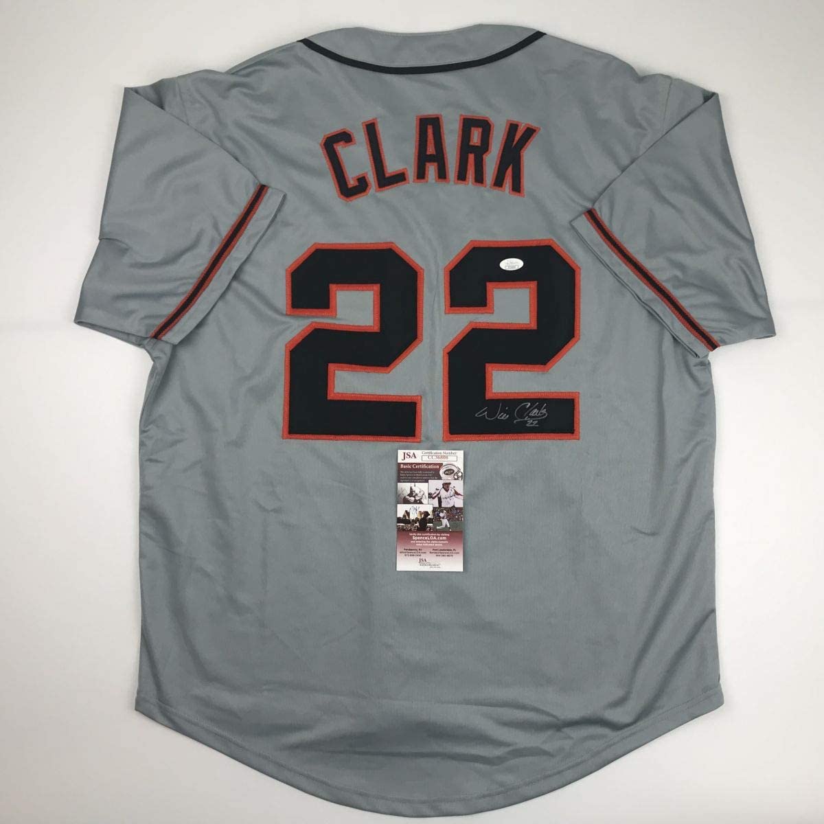 Autographed/Signed Will Clark San Francisco Grey Baseball Jersey JSA COA
