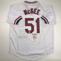 Autographed/Signed Willie McGee St. Louis White Baseball Jersey JSA COA