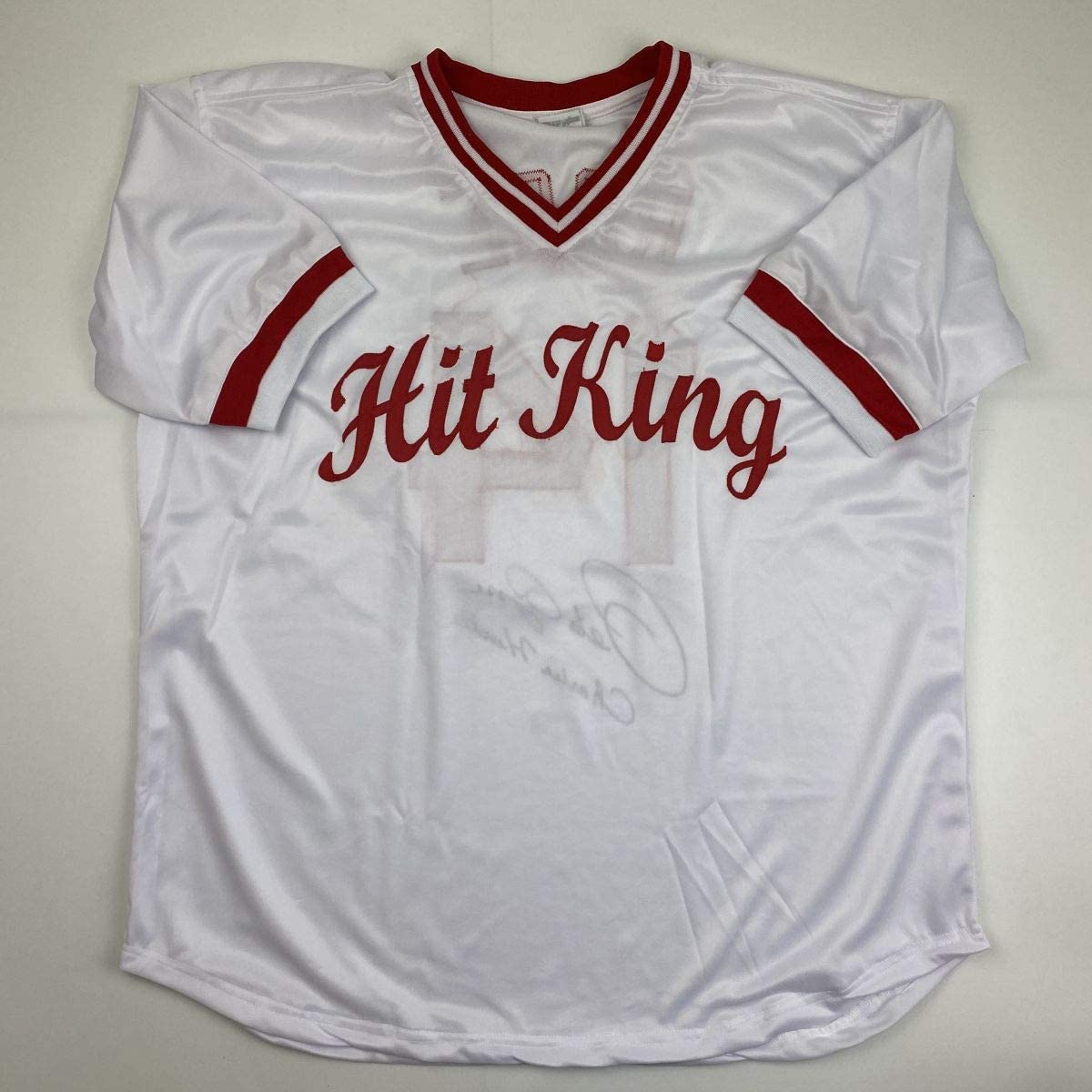 Autographed/Signed Pete Rose Inscribed Charlie Hustle Cincinnati White Baseball Jersey Athlete Hologram COA #1