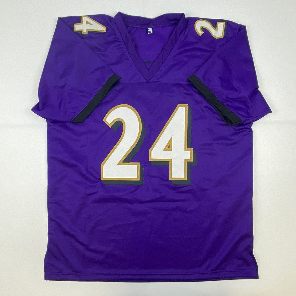 Autographed/Signed Marcus Peters Baltimore Purple Football Jersey JSA COA