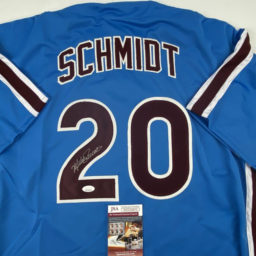 Autographed/Signed Mike Schmidt Philadelphia Retro Blue Baseball Jersey JSA COA