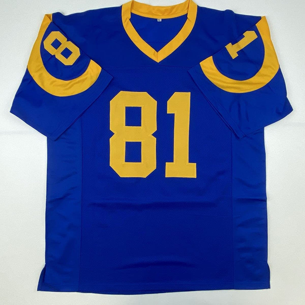 Autographed/Signed Torry Holt St. Louis Retro Blue Football Jersey Beckett BAS COA