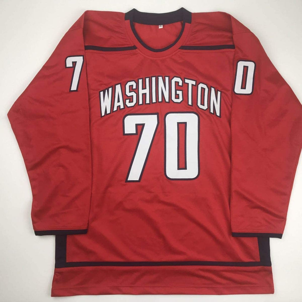 Autographed/Signed Braden Holtby Washington Red Hockey Jersey Beckett BAS COA