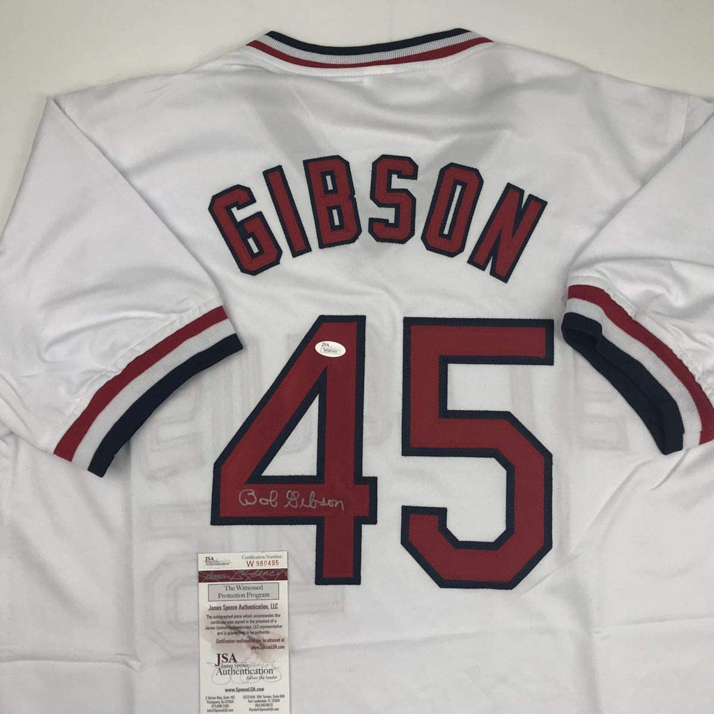 Autographed/Signed Bob Gibson St. Louis White Baseball Jersey JSA COA