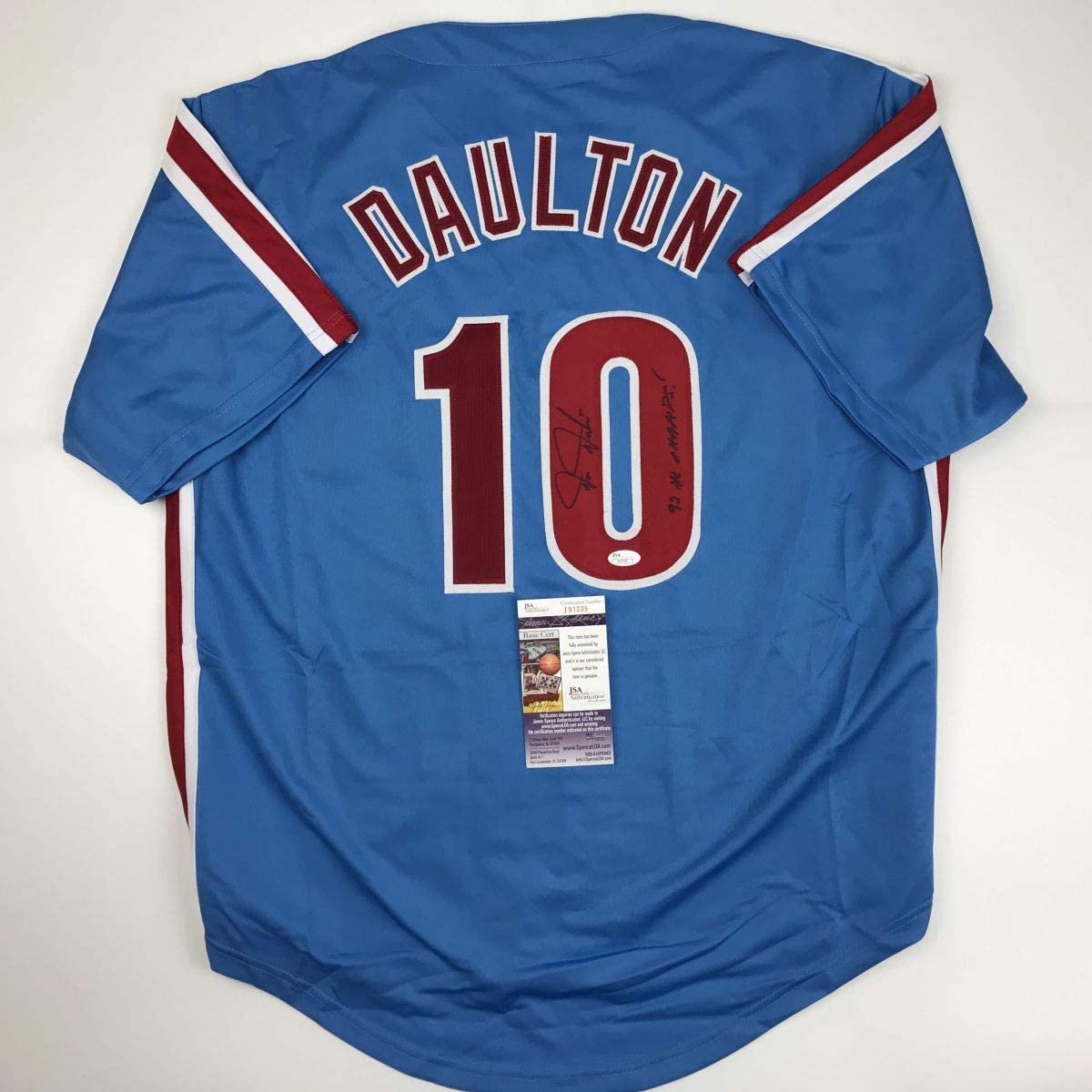 Autographed/Signed Darren Daulton Philadelphia Retro Blue Baseball Jersey JSA COA