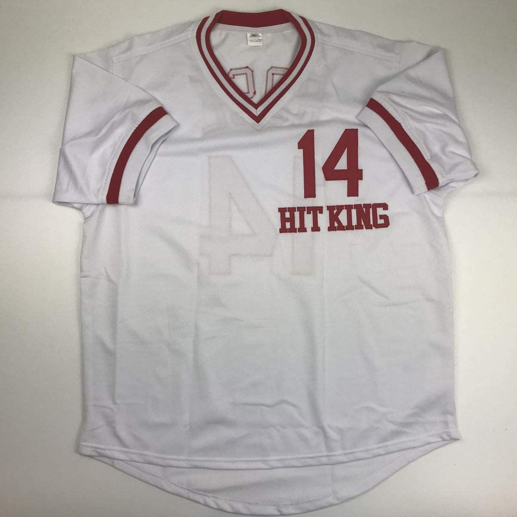 Autographed/Signed Pete Rose Cincinnati White Hit King Baseball Jersey JSA COA