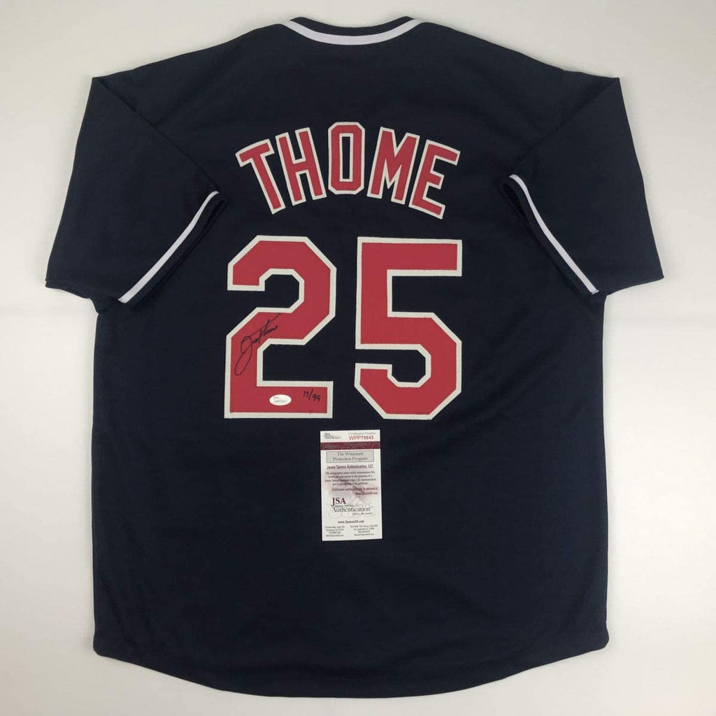 Autographed/Signed Jim Thome Cleveland Blue Baseball Jersey JSA COA