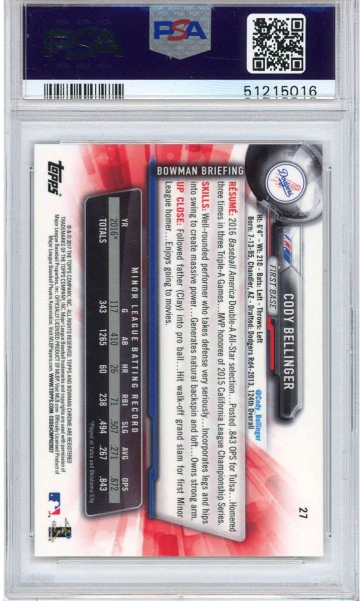 Graded 2017 Bowman Chrome Cody Bellinger #27 Rookie RC Baseball Card PSA 10 Gem Mint