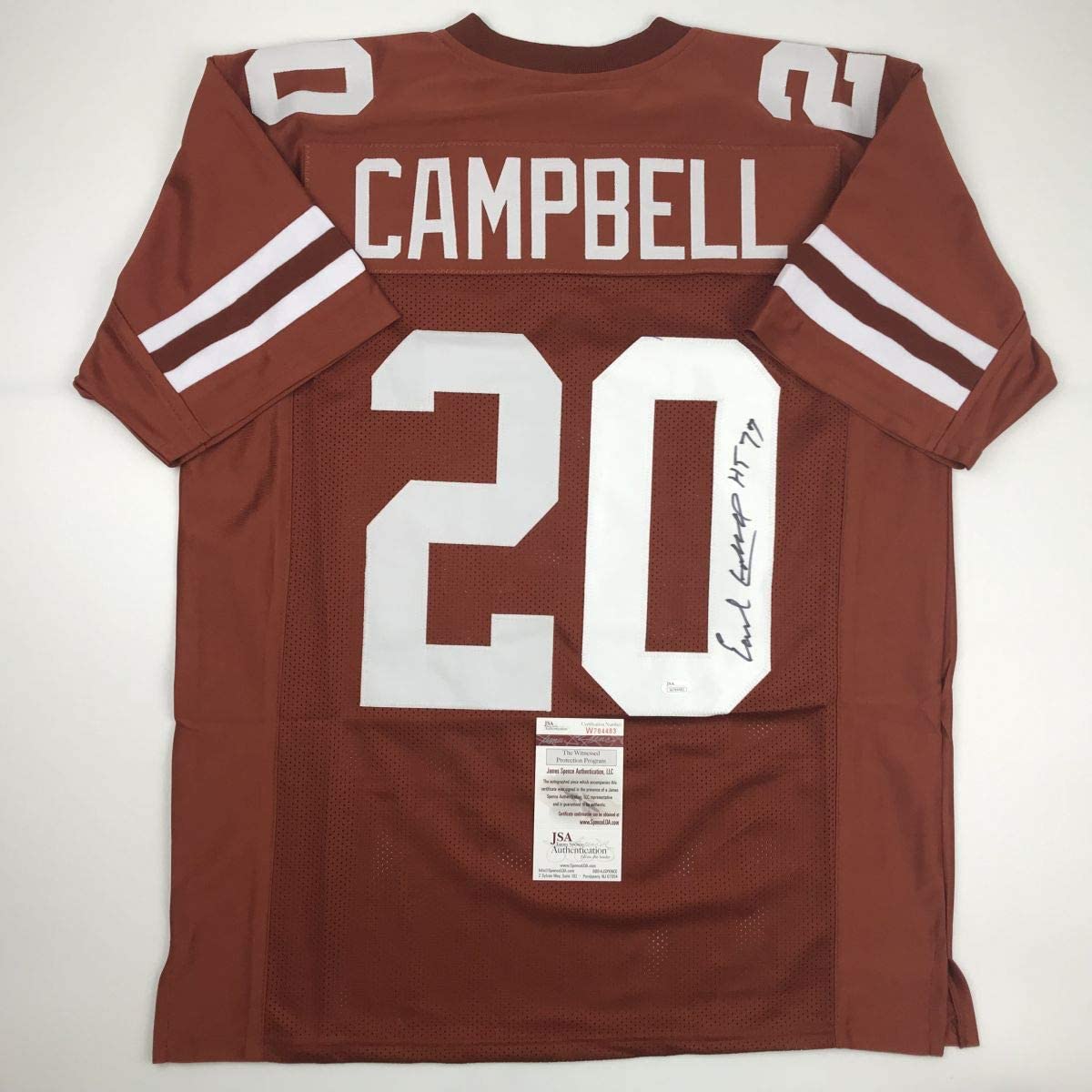 Autographed/Signed Earl Campbell HT 77 Texas Orange College Football Jersey JSA COA