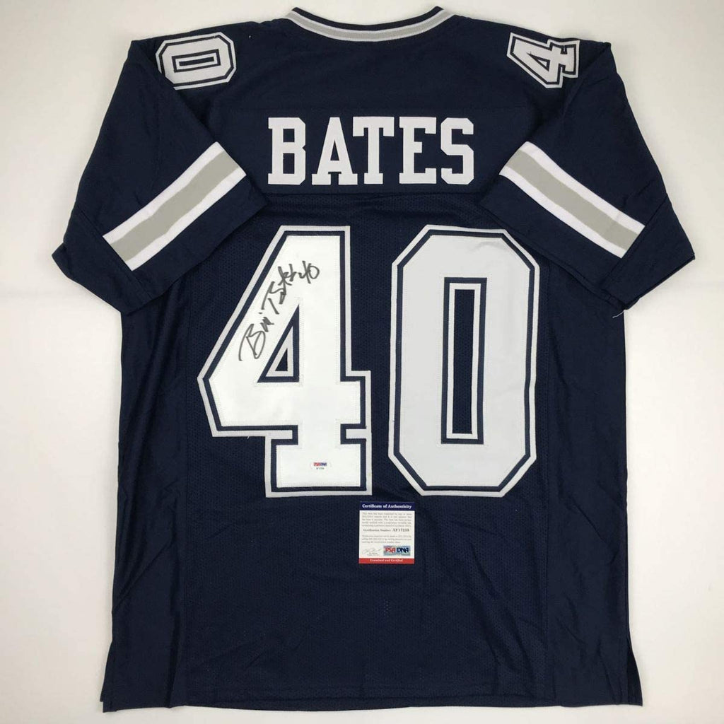 Autographed/Signed Bill Bates Dallas Dark Blue Football Jersey PSA/DNA COA