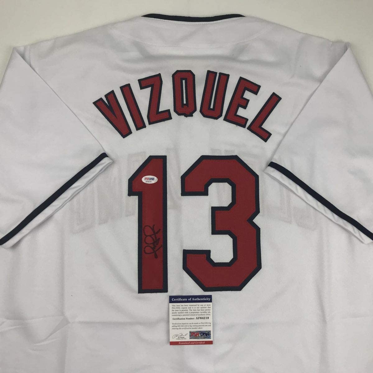 Autographed/Signed Omar Vizquel Cleveland White Baseball Jersey PSA/DNA COA
