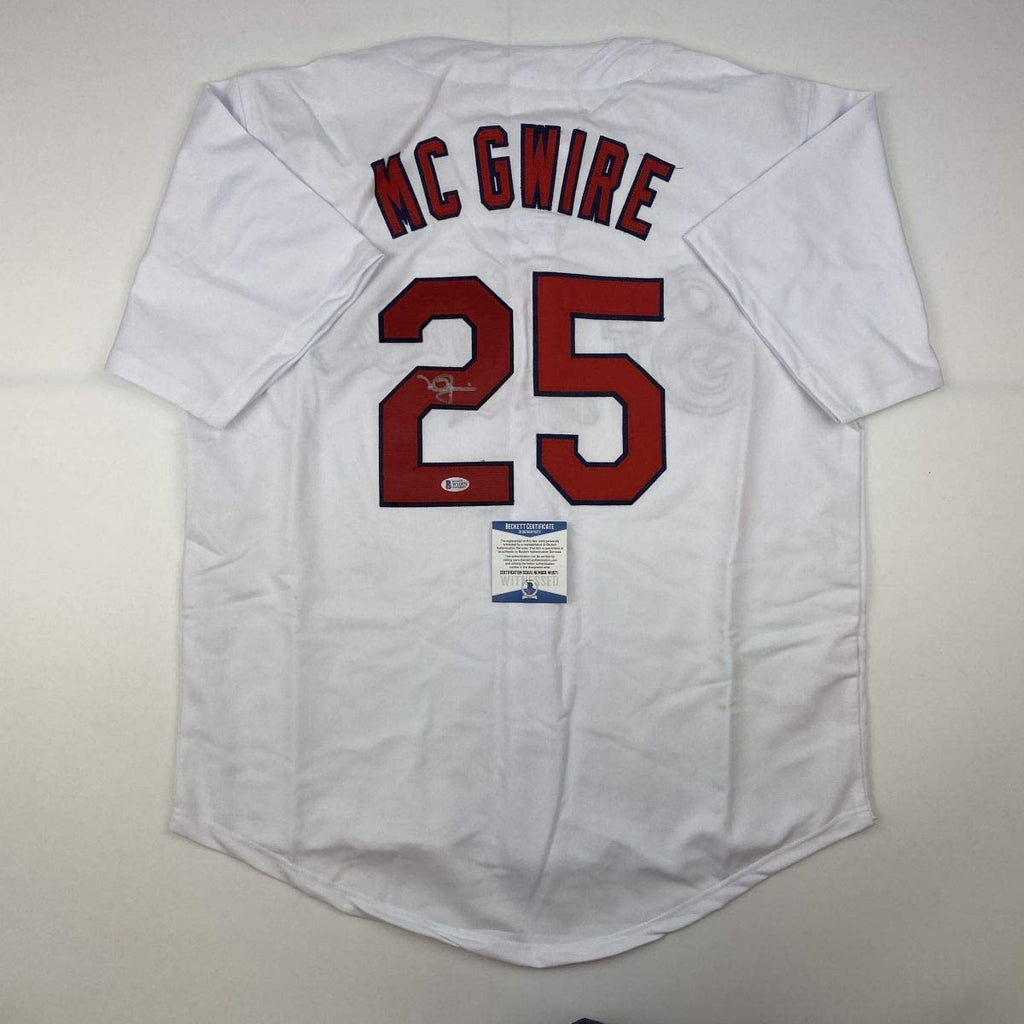 Autographed/Signed Mark McGwire St. Louis White Baseball Jersey JSA COA