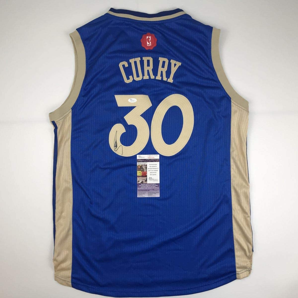 Autographed/Signed Stephen Steph Curry Golden State Blue Christmas Day Basketball Jersey JSA COA