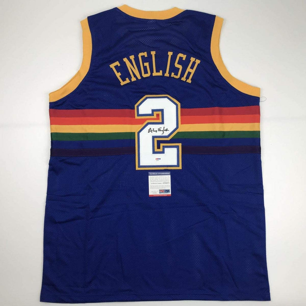 Autographed/Signed Alex English Denver Blue Basketball Jersey PSA/DNA COA