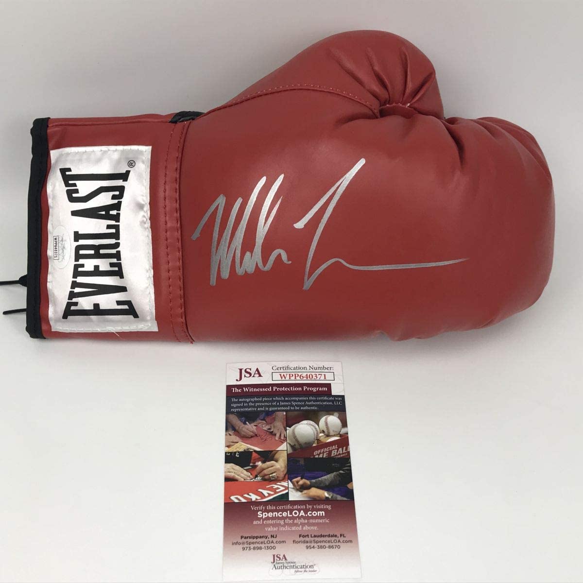 Autographed/Signed Mike Tyson Red Everlast Boxing Glove JSA COA