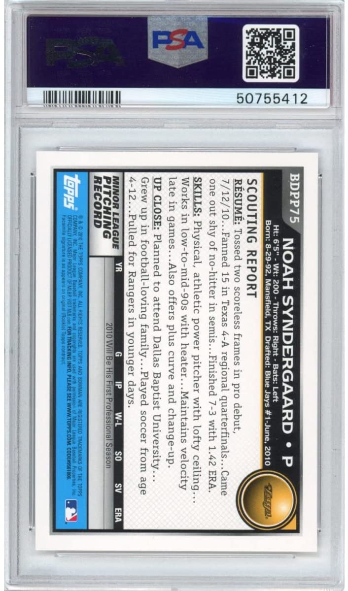 Graded 2010 Bowman Draft Picks & Prospects Noah Syndergaard #BDPP75 Rookie RC Baseball Card PSA 10 Gem Mint