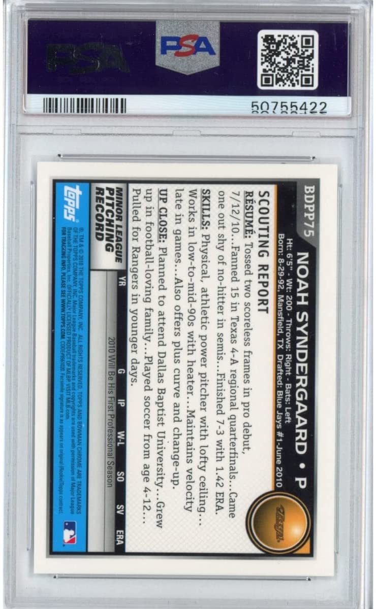 Graded 2010 Bowman Chrome Draft Picks & Prospects Noah Syndergaard #BDPP75 Rookie RC Baseball Card PSA 10 Gem Mint