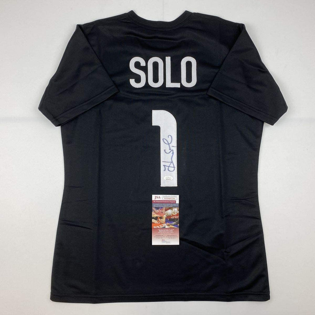 Autographed/Signed Hope Solo Black Soccer Team USA World Cup Jersey JSA COA