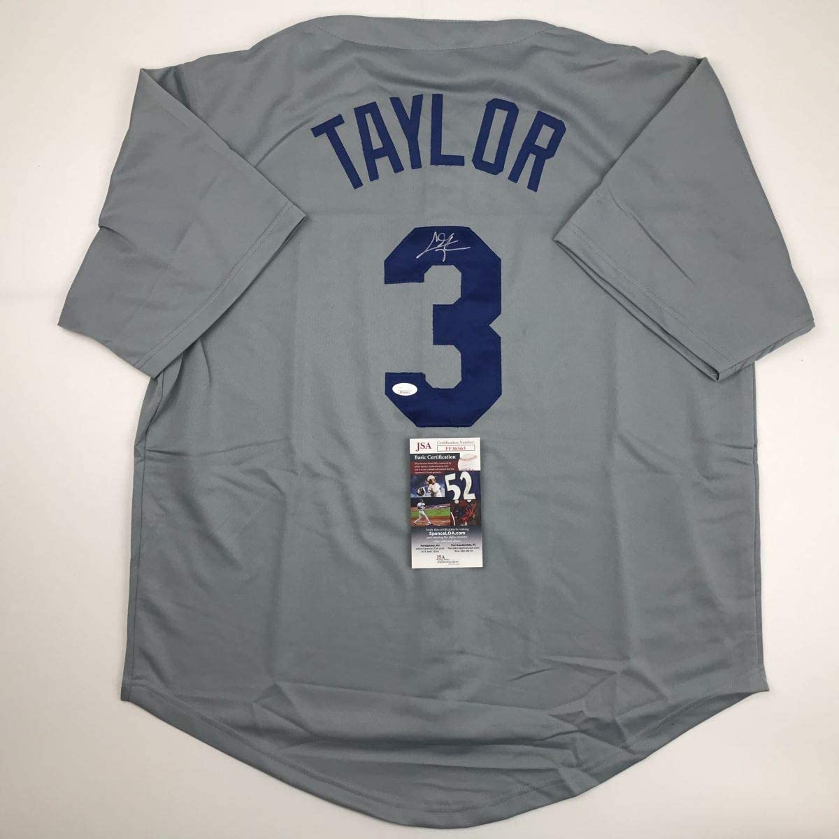 Autographed/Signed Chris Taylor Los Angeles LA Grey Baseball Jersey JSA COA