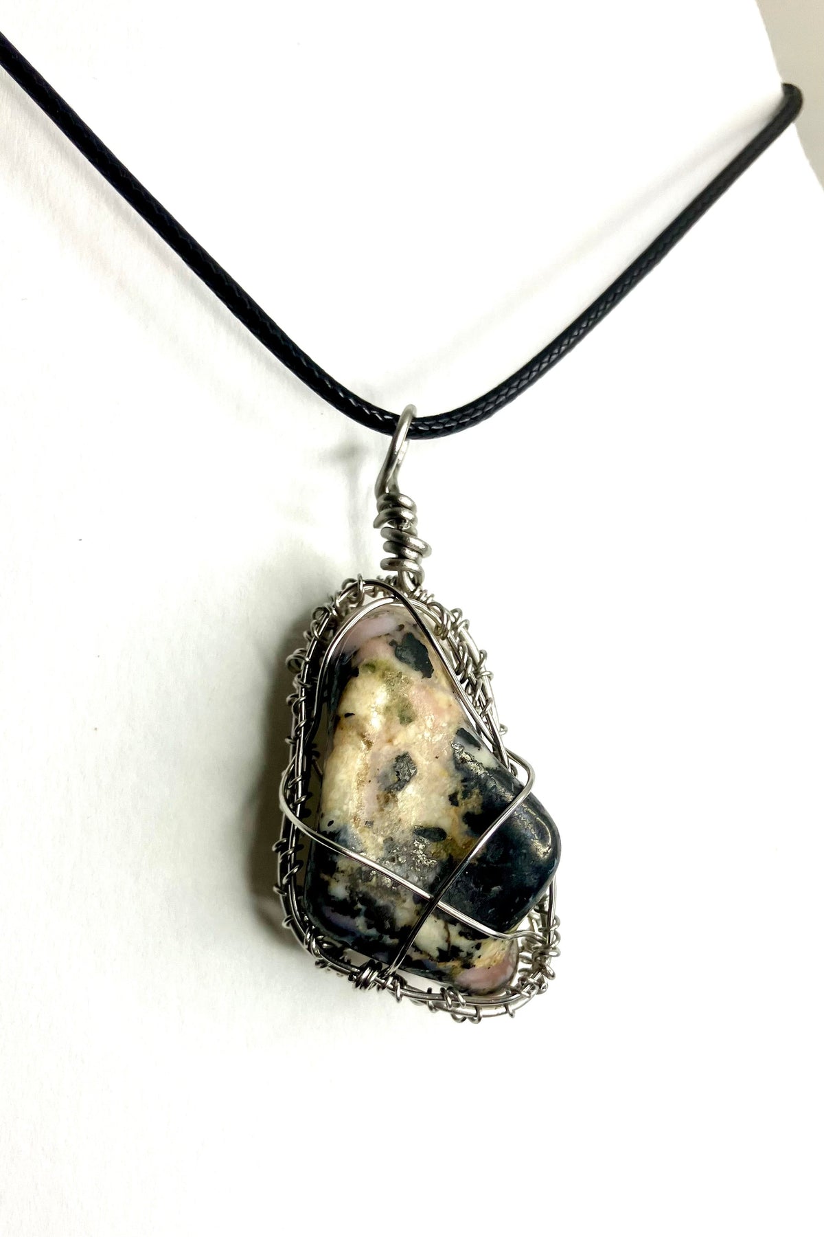 Wire Wrapped Stone and Crystal Necklaces, Stainless Steel