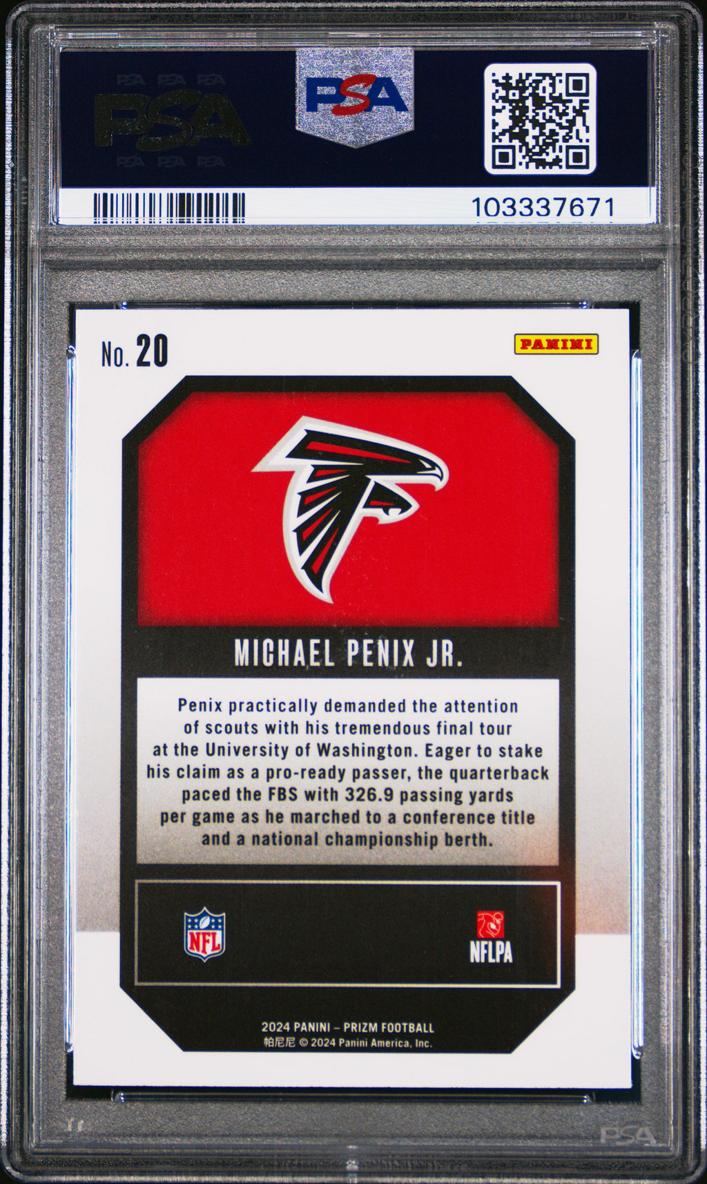 Graded 2024 Panini Prizm Michael Penix Jr #20 Emergent Rookie RC Football Card PSA 6 Ex Mint