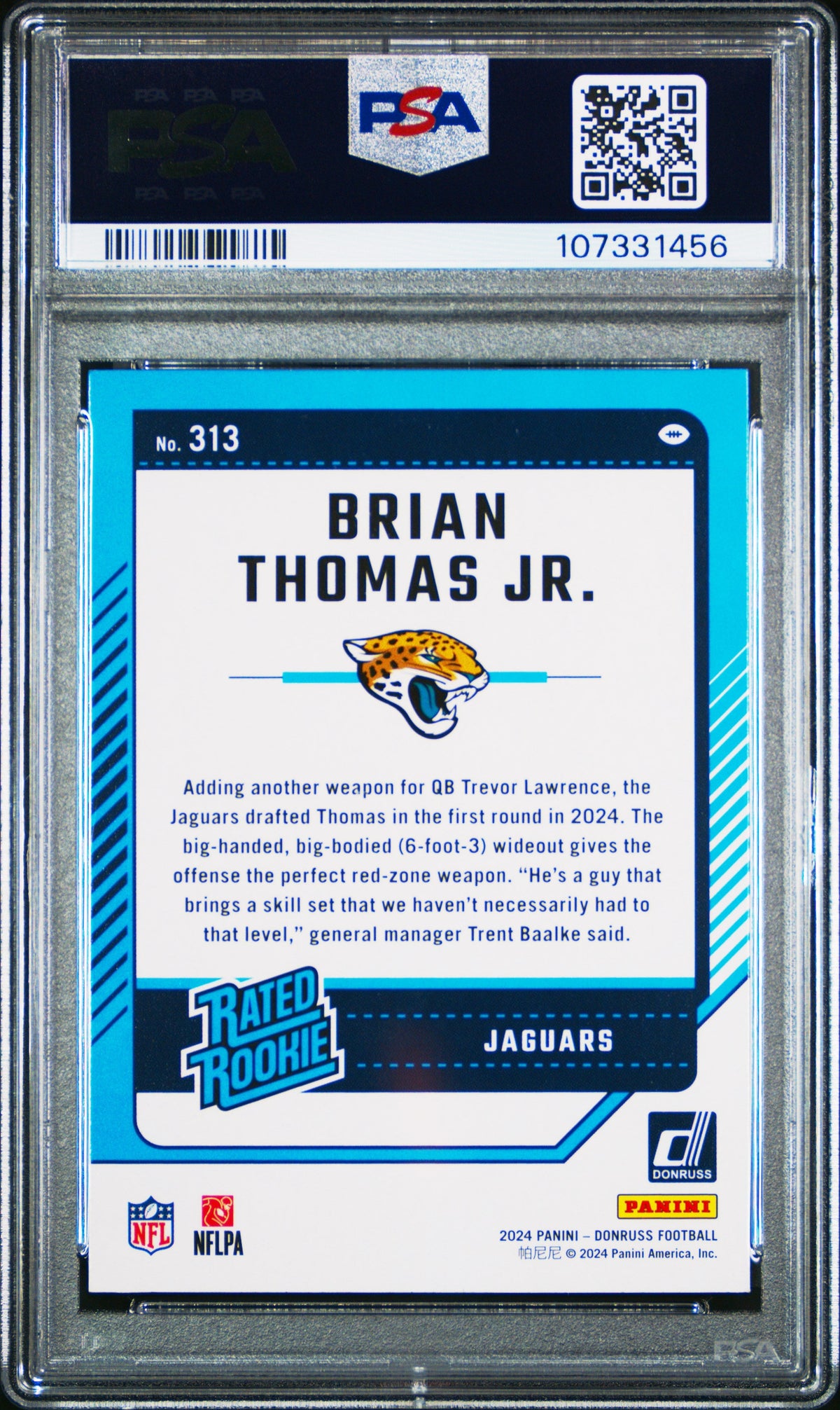 Graded 2024 Panini Donruss Brian Thomas Jr #313 Rookie RC Football Card PSA 10 Gem Mint
