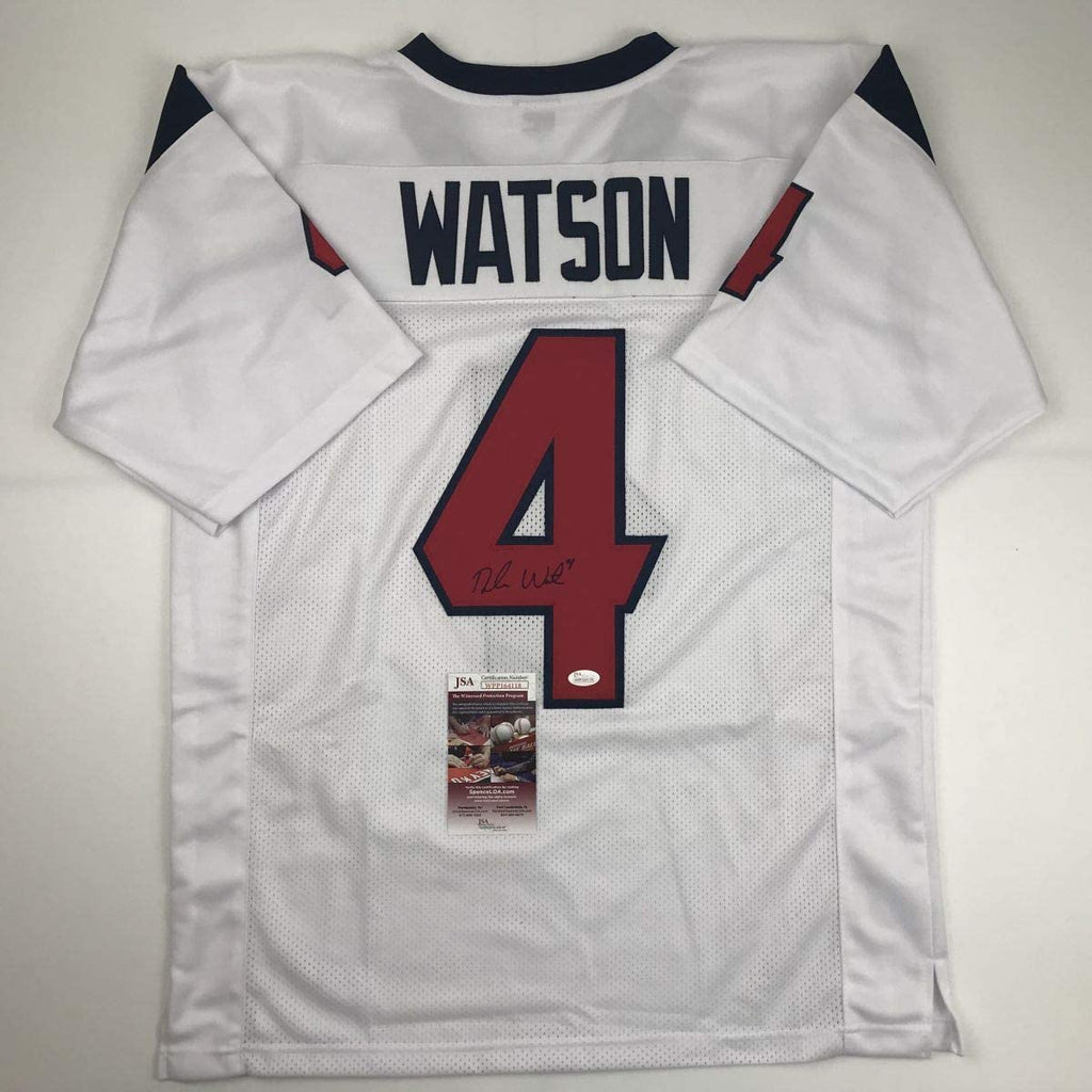 Autographed/Signed Deshaun Watson Houston White Football Jersey JSA COA