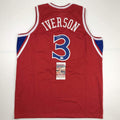 Autographed/Signed Allen Iverson Philadelphia Red Basketball Jersey JSA COA