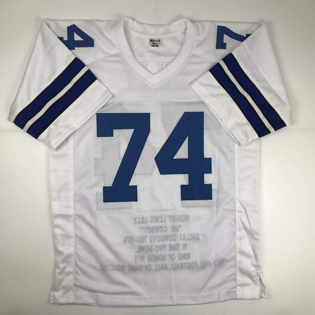 Autographed/Signed Bob Lilly HOF 80 Dallas White Stat Football Jersey JSA COA