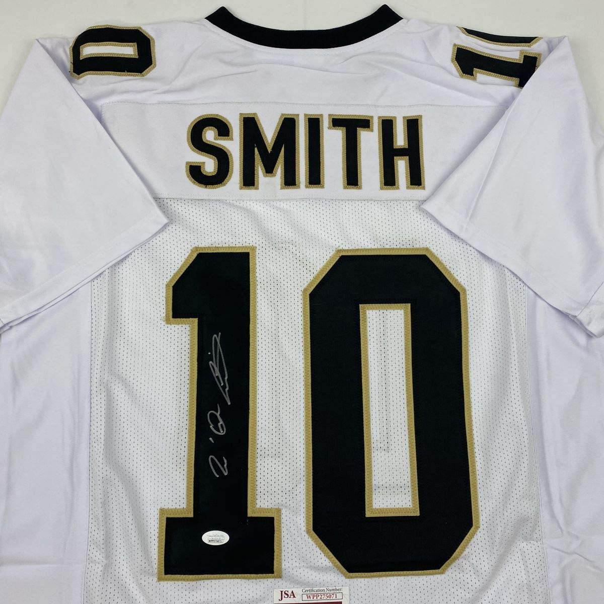 Autographed/Signed Tre'Quan Smith New Orleans White Football Jersey JSA COA