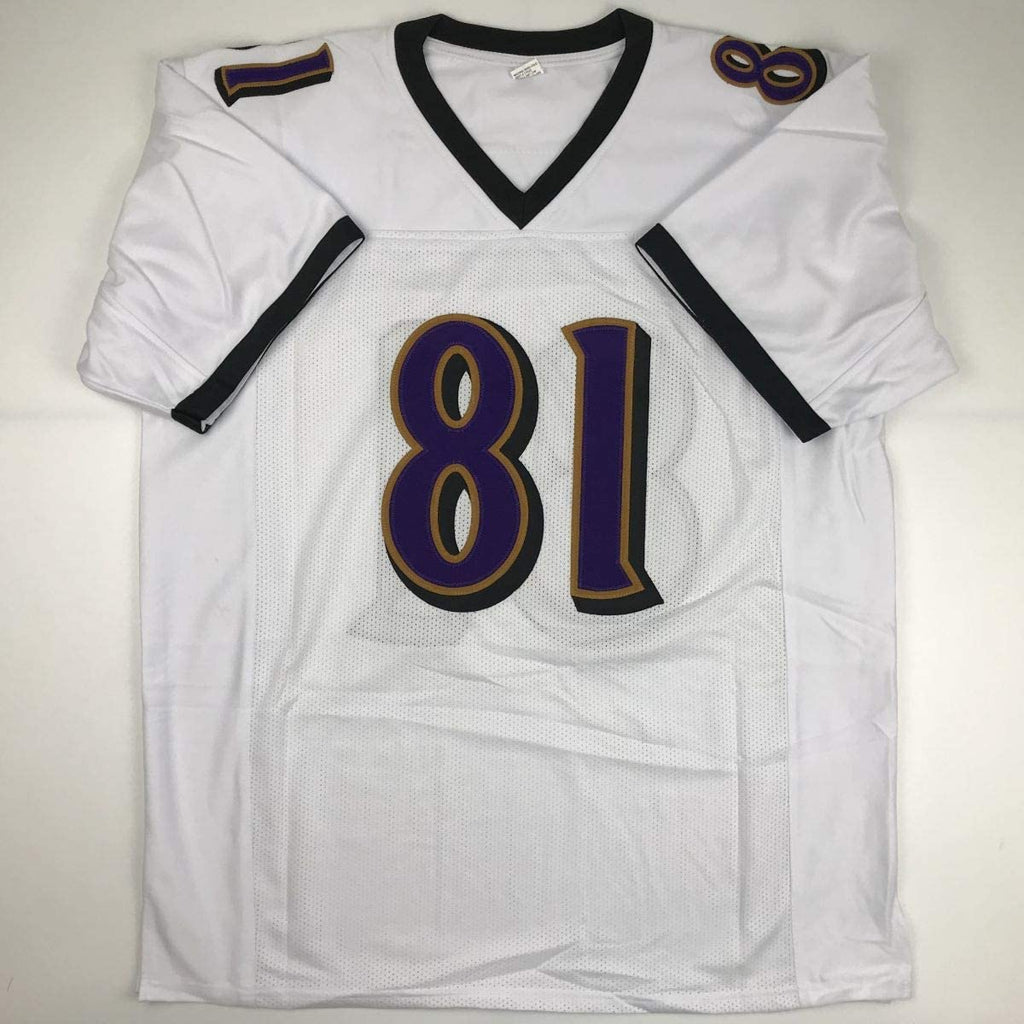 Autographed/Signed Anquan Boldin Baltimore White Football Jersey Beckett BAS COA