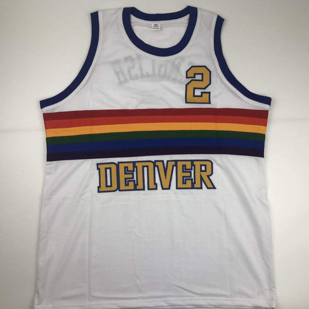 Autographed/Signed Alex English Denver White Basketball Jersey PSA/DNA COA