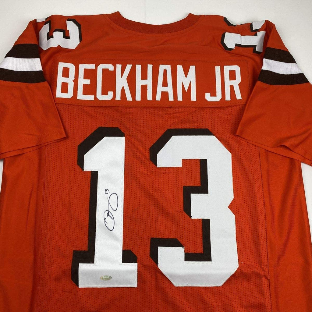 Autographed/Signed Odell Beckham Jr. Cleveland Orange Football Jersey Steiner Sports COA Hologram Only