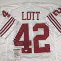 Autographed/Signed Ronnie Lott San Francisco White Football Jersey JSA COA