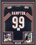 Framed Autographed/Signed Dan Hampton HOF 2002 35x39 Chicago Blue Football Jersey Beckett BAS COA