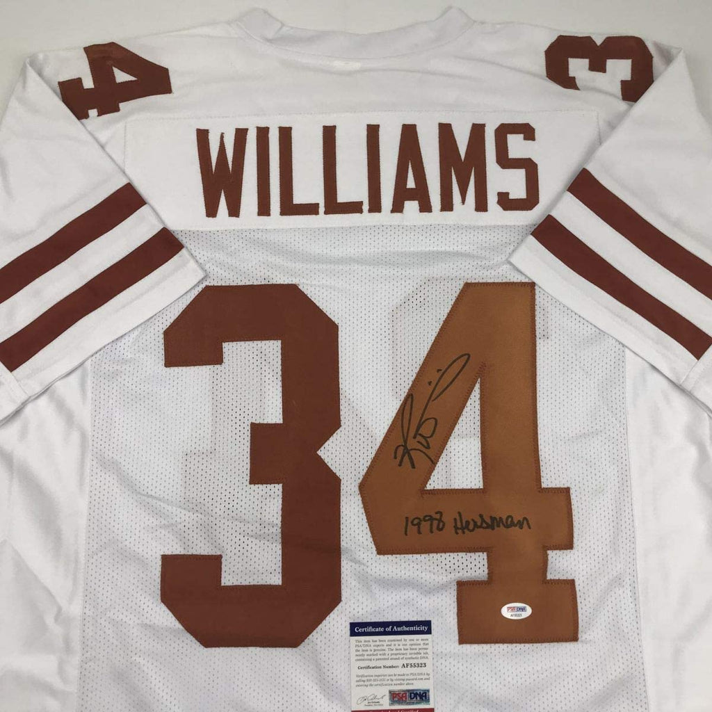 Autographed/Signed Ricky Williams 1998 Heisman Texas White College Football Jersey PSA/DNA COA