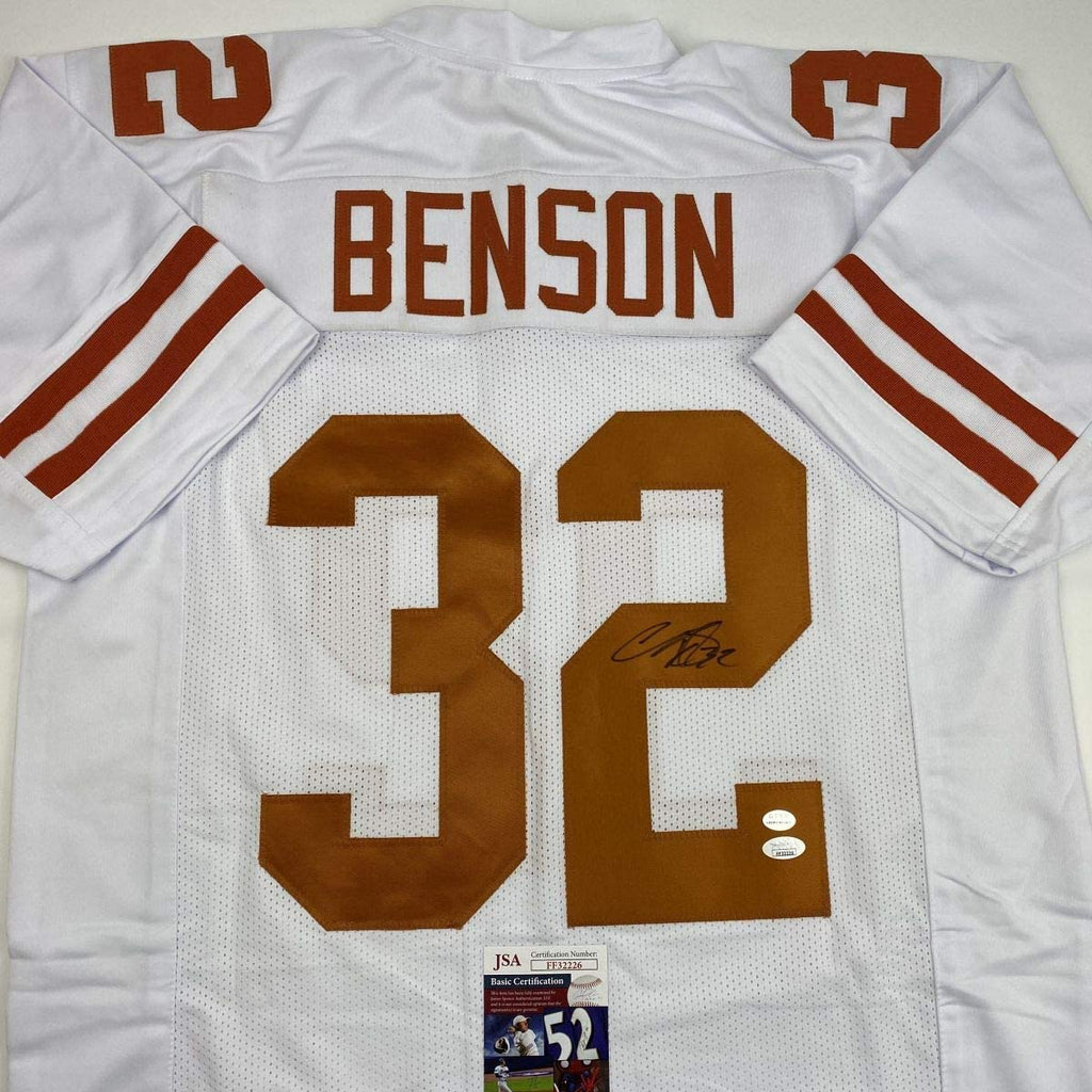 Autographed/Signed Cedric Benson Texas White College Football Jersey JSA COA