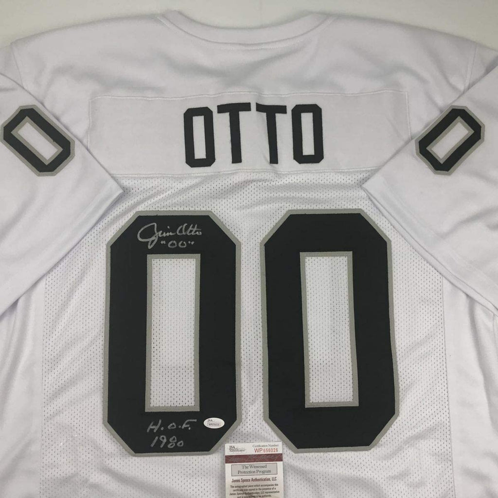 Autographed/Signed Jim Otto HOF 80 Oakland White Football Jersey JSA COA