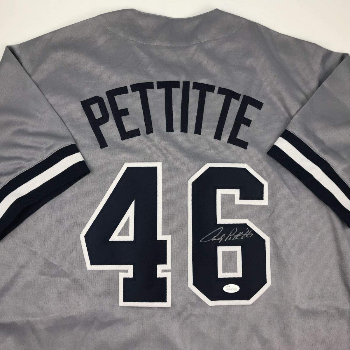Autographed/Signed Andy Pettitte New York Grey Baseball Jersey JSA COA Holo Only