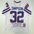 Autographed/Signed OJ O.J. Simpson Buffalo White Stat Football Jersey JSA COA