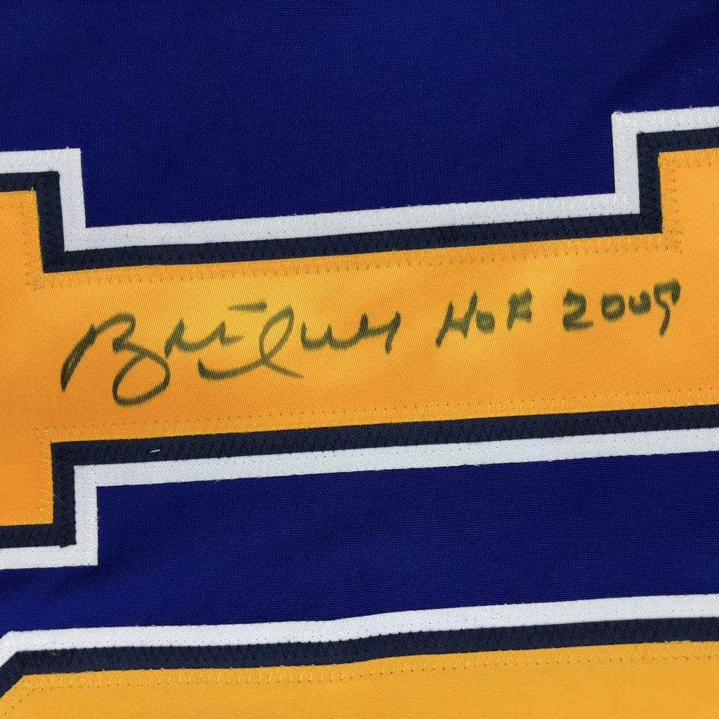 Autographed/Signed Brett Hull HOF 2009 St. Louis Blue Hockey Jersey JSA COA