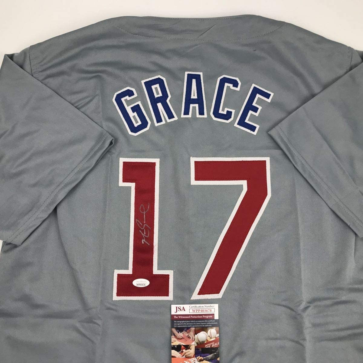 Autographed/Signed Mark Grace Chicago Grey Baseball Jersey JSA COA