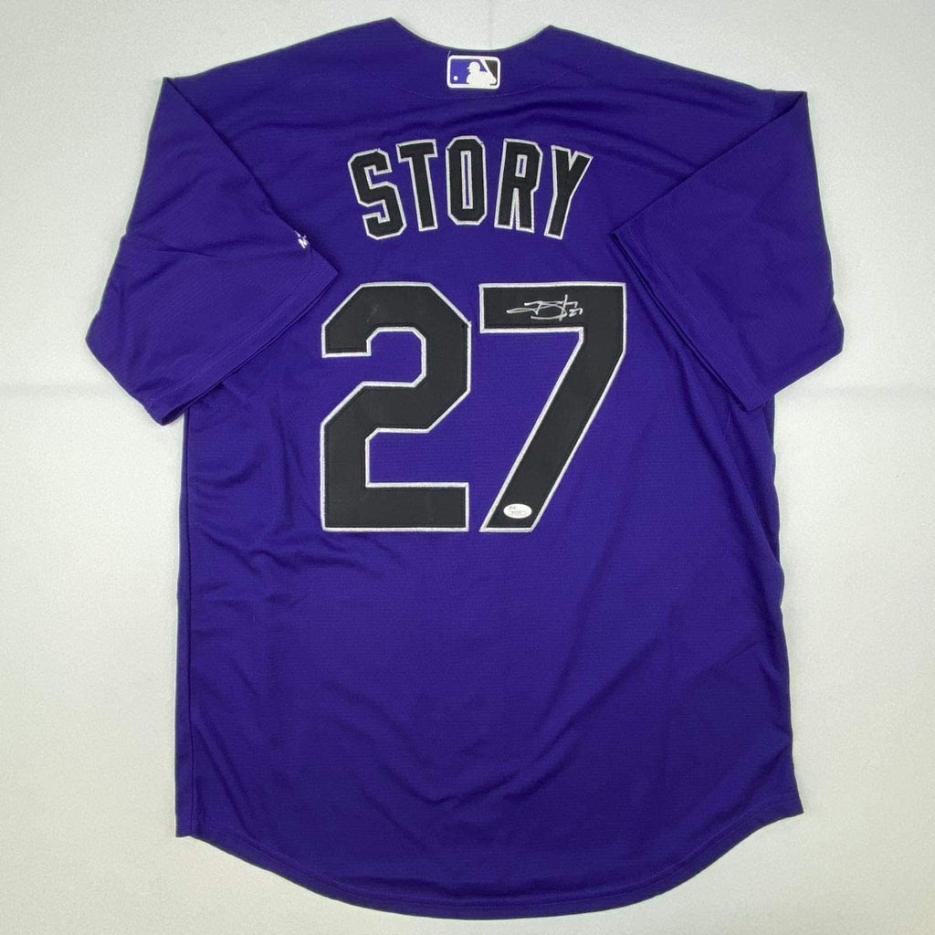Autographed/Signed Trevor Story Colorado Purple Baseball Jersey JSA COA Holo Only