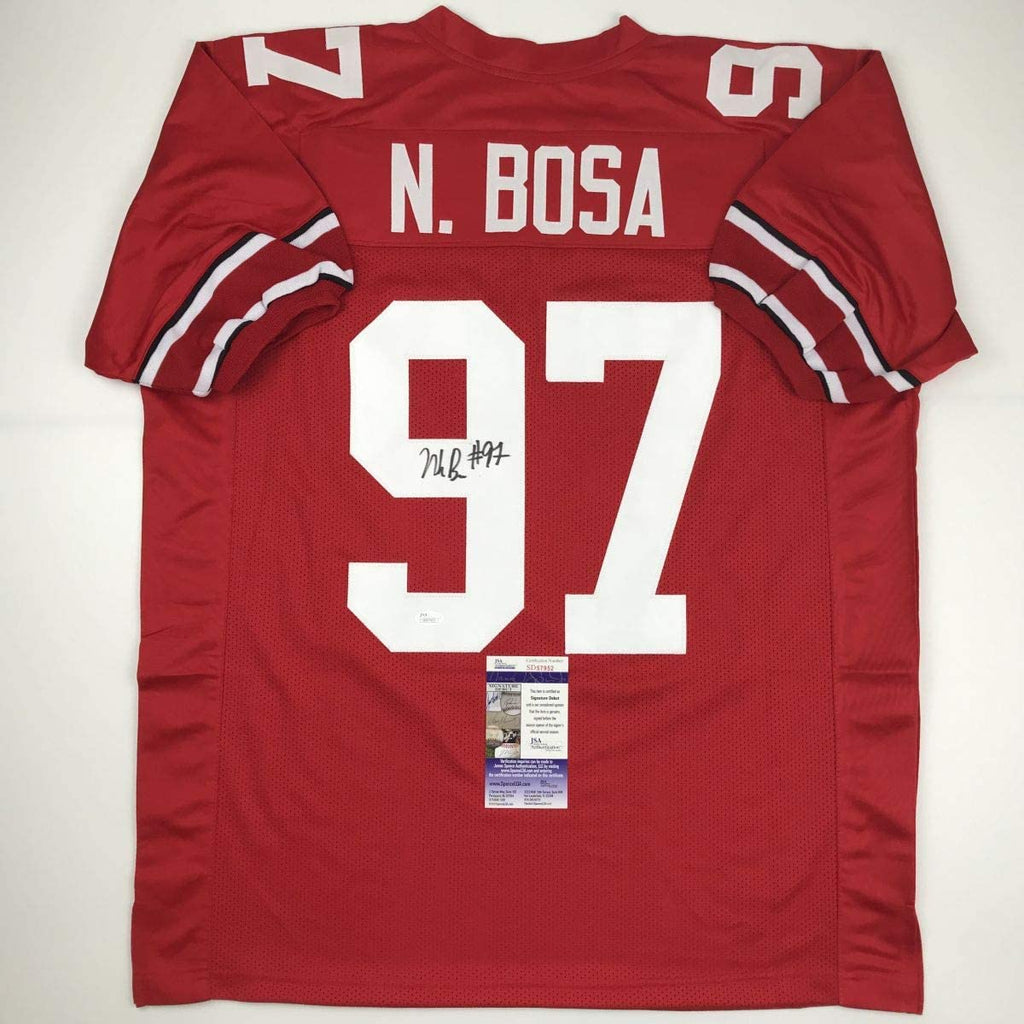 Autographed/Signed Nick Bosa Ohio State Red College Football Jersey JSA COA