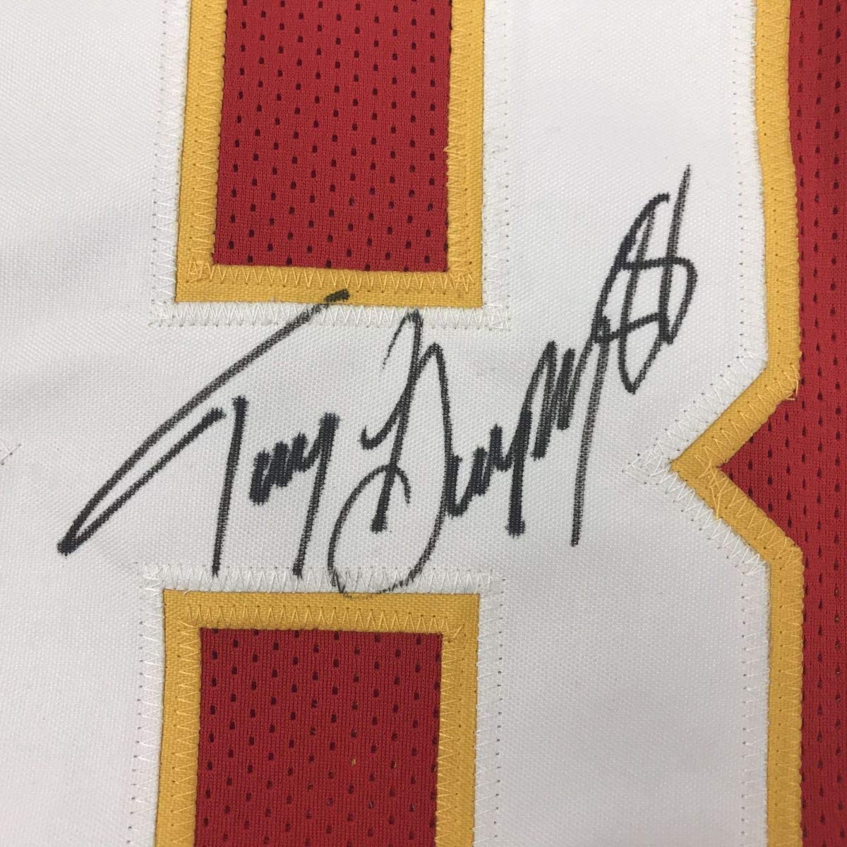 Autographed/Signed Tony Gonzalez Kansas City Red Football Jersey JSA COA