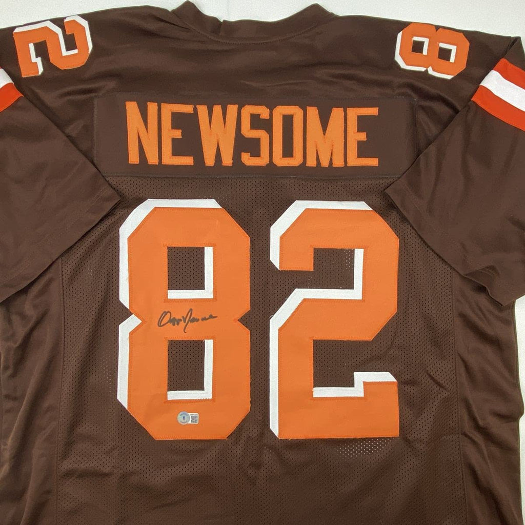 Autographed/Signed Ozzie Newsome Cleveland Football Brown Jersey Beckett BAS COA Holo
