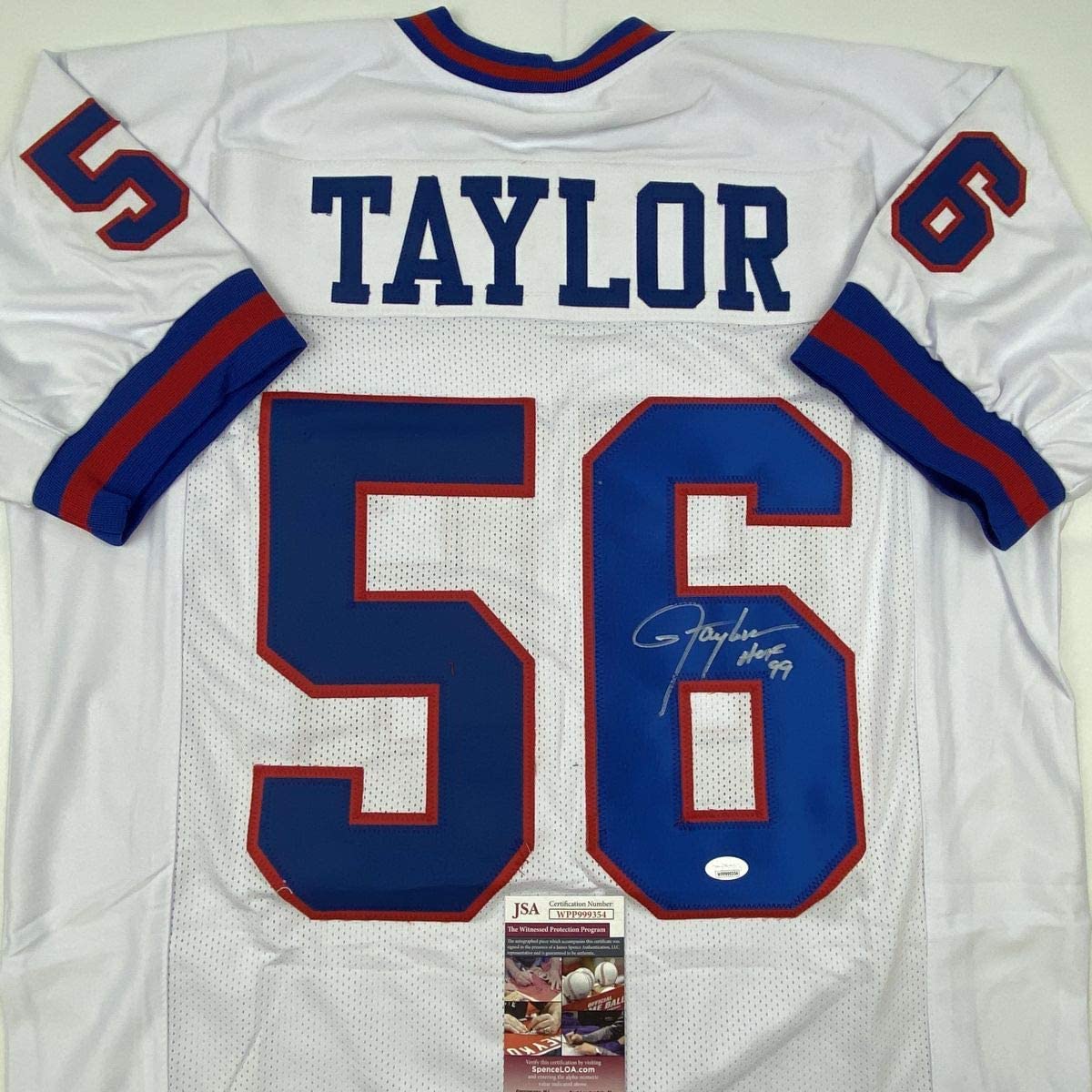 Autographed/Signed Lawrence Taylor HOF 99 New York White Football Jersey JSA COA