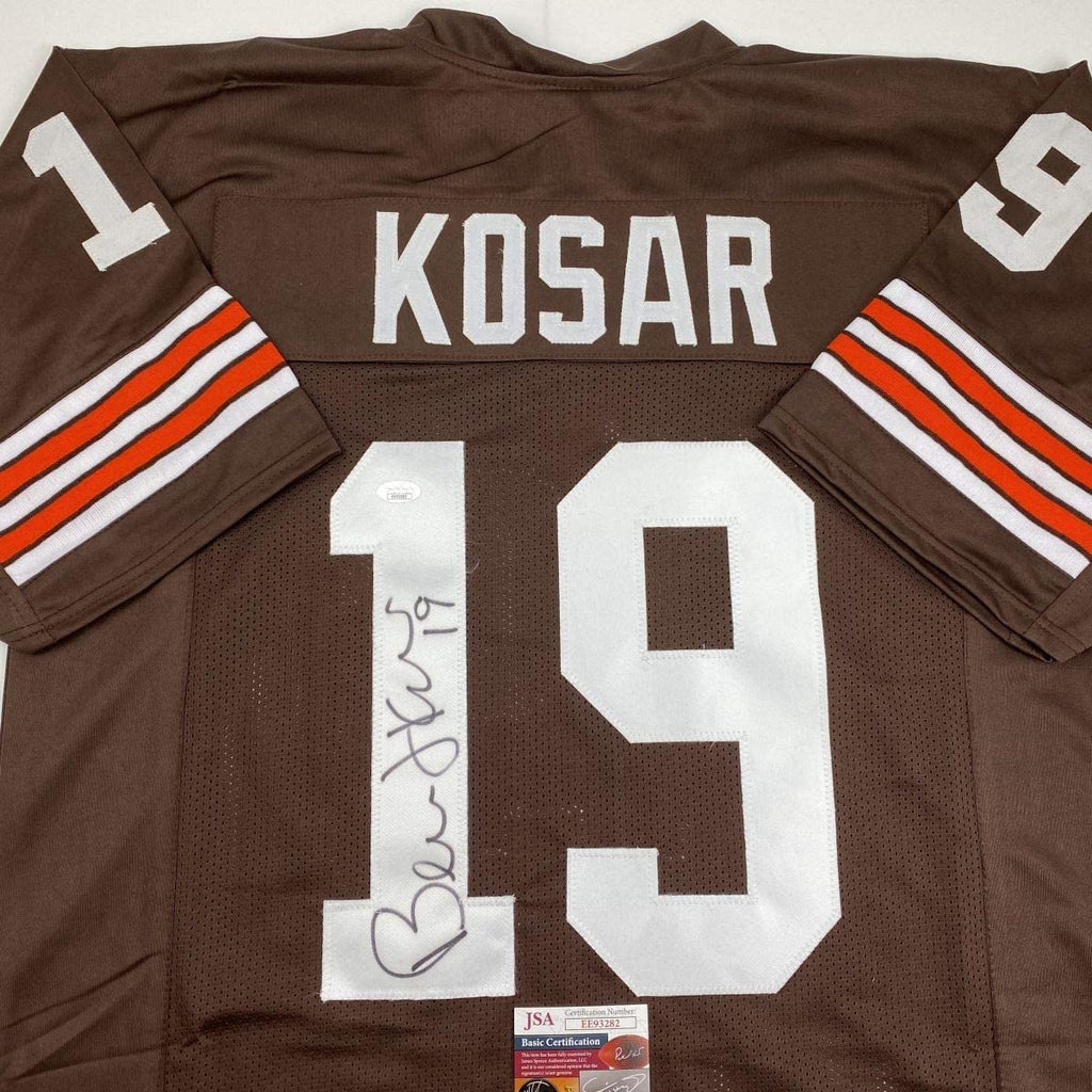 Autographed/Signed Bernie Kosar Cleveland Brown Football Jersey JSA COA