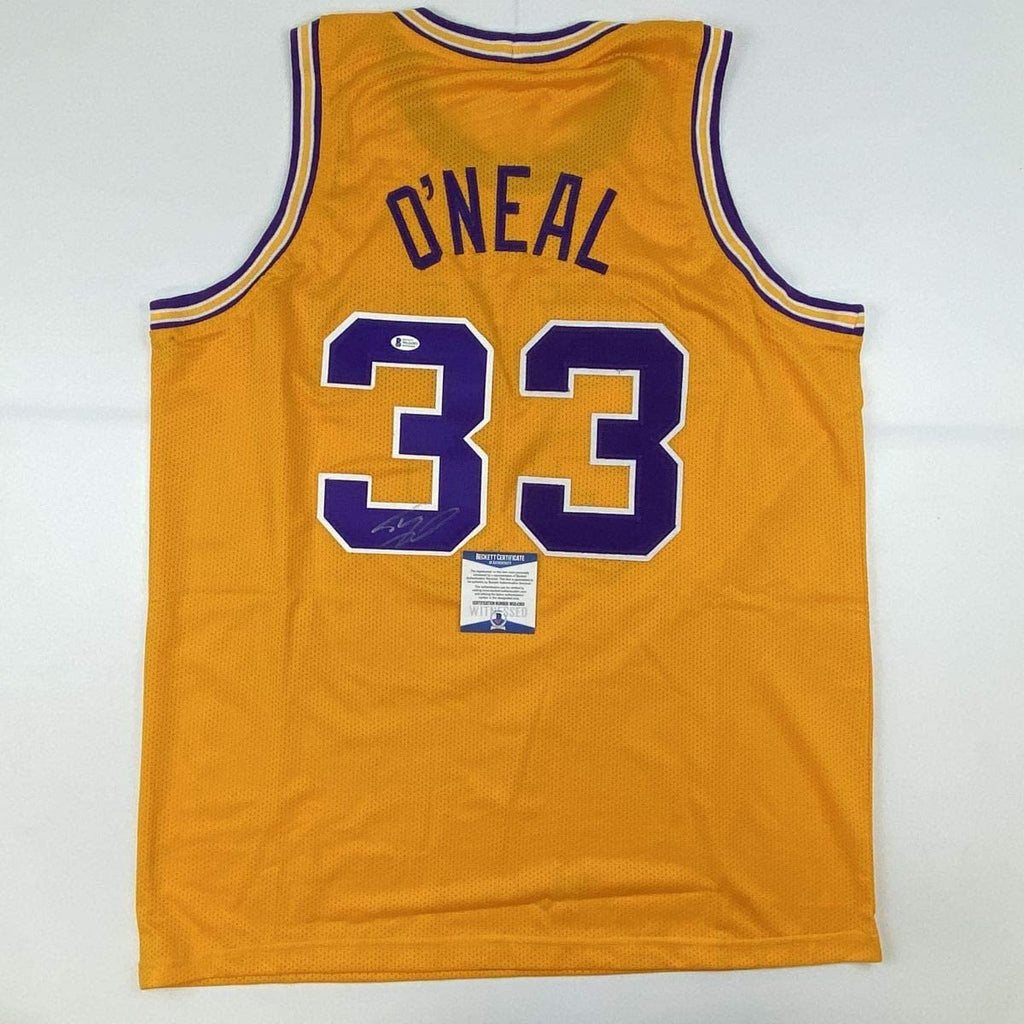 Autographed/Signed Shaquille Shaq O'Neal LSU Yellow Basketball Jersey Beckett BAS COA