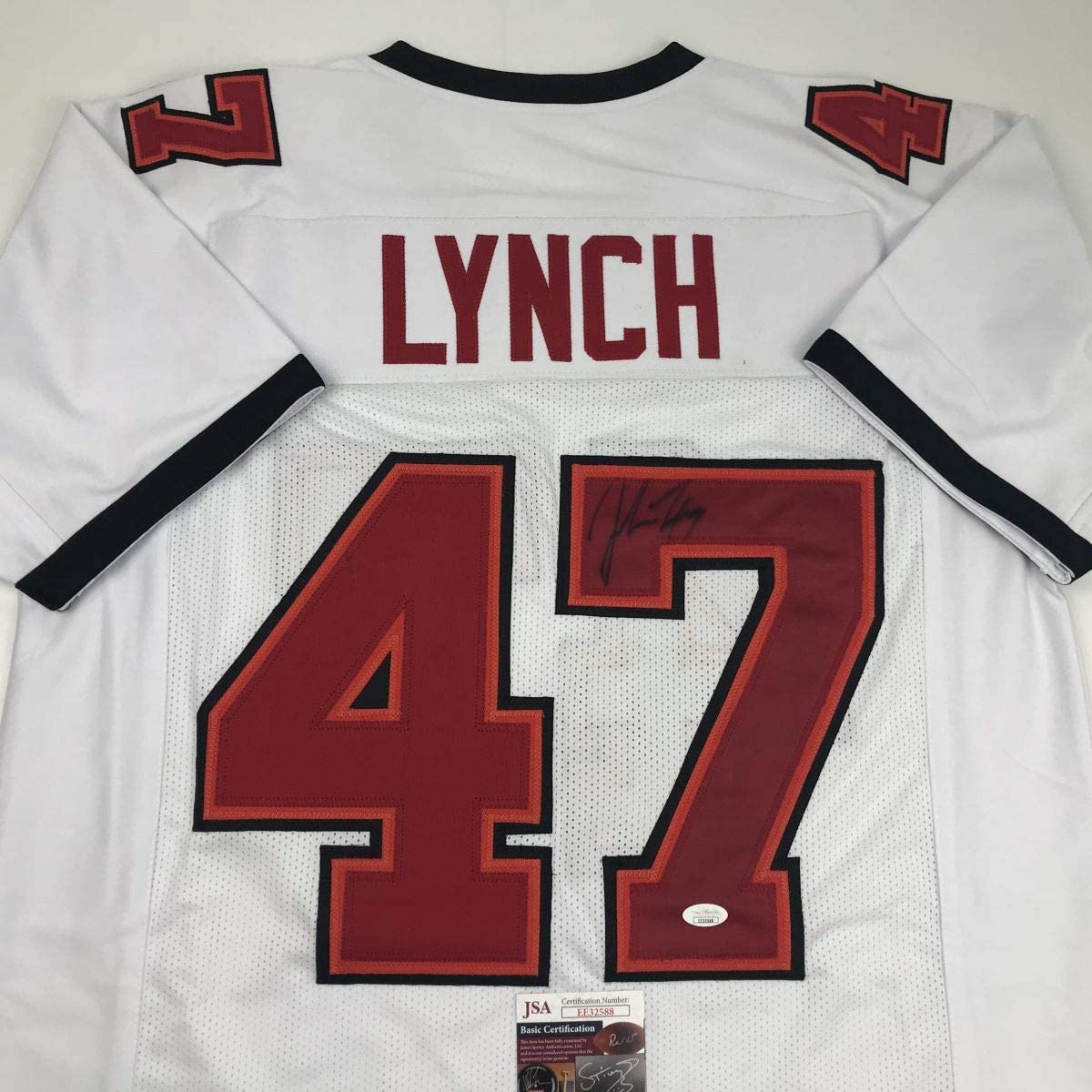 Autographed/Signed John Lynch Tampa Bay White Football Jersey JSA COA